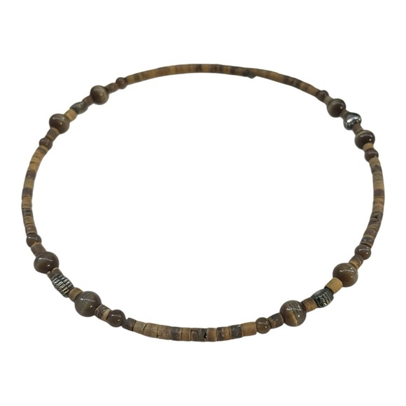 Rustic Brown Beaded Choker Necklace with Earthy Aesthetic - Picture 1 of 3